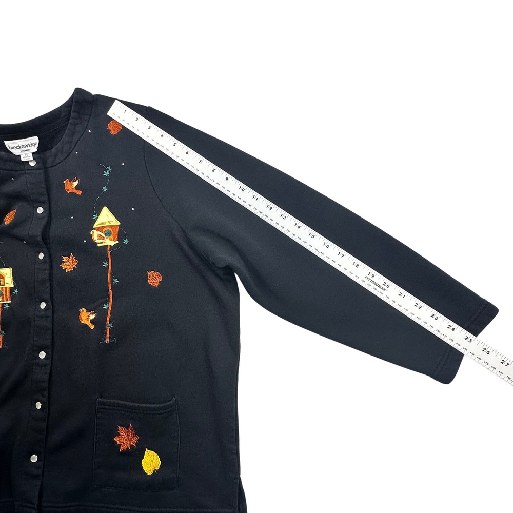 Breckenridge Women's 3X Black Embroidered Birdhouse Leaf Cardigan Sweatshirt - Picture 12 of 15